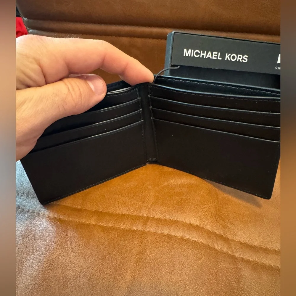 Michael Kors Black Noir All Over Print Slim Billfold. NIB